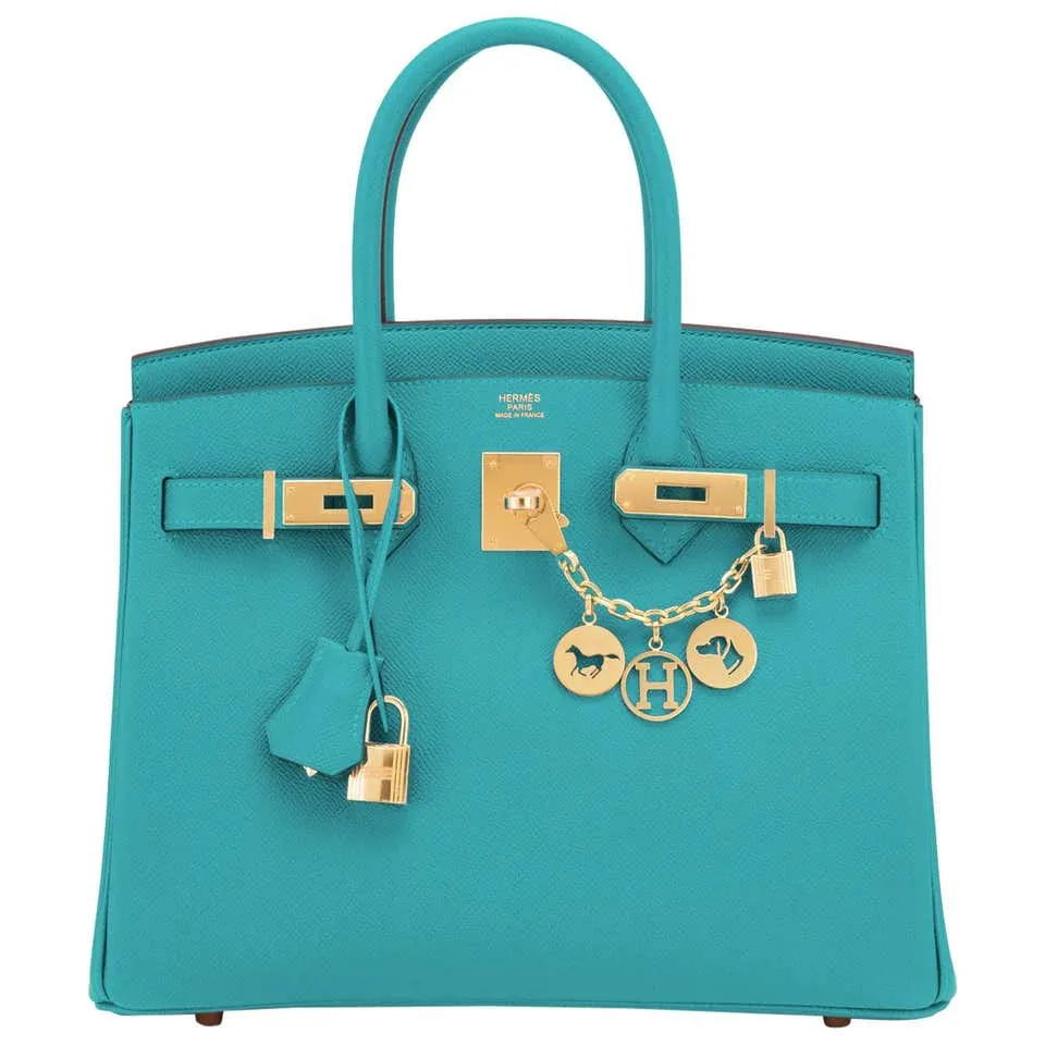 Hermes Blue Paon Birkin 30cm Peacock Turquoise Blue Epsom Gold Hardware