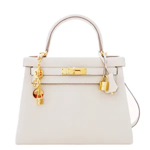 Hermes Craie 28cm Chalk Togo Kelly Gold GHW Shoulder Bag Classic
