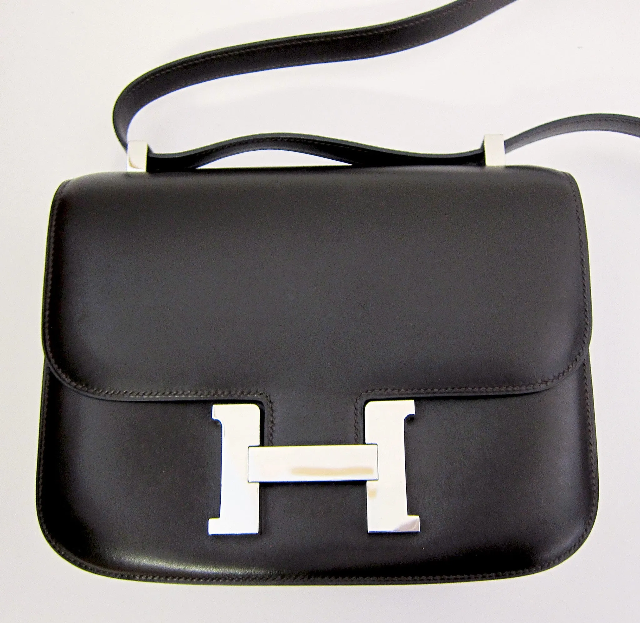 Hermes Double Gusset 23cm Constance Brown Box Leather Shoulder Bag