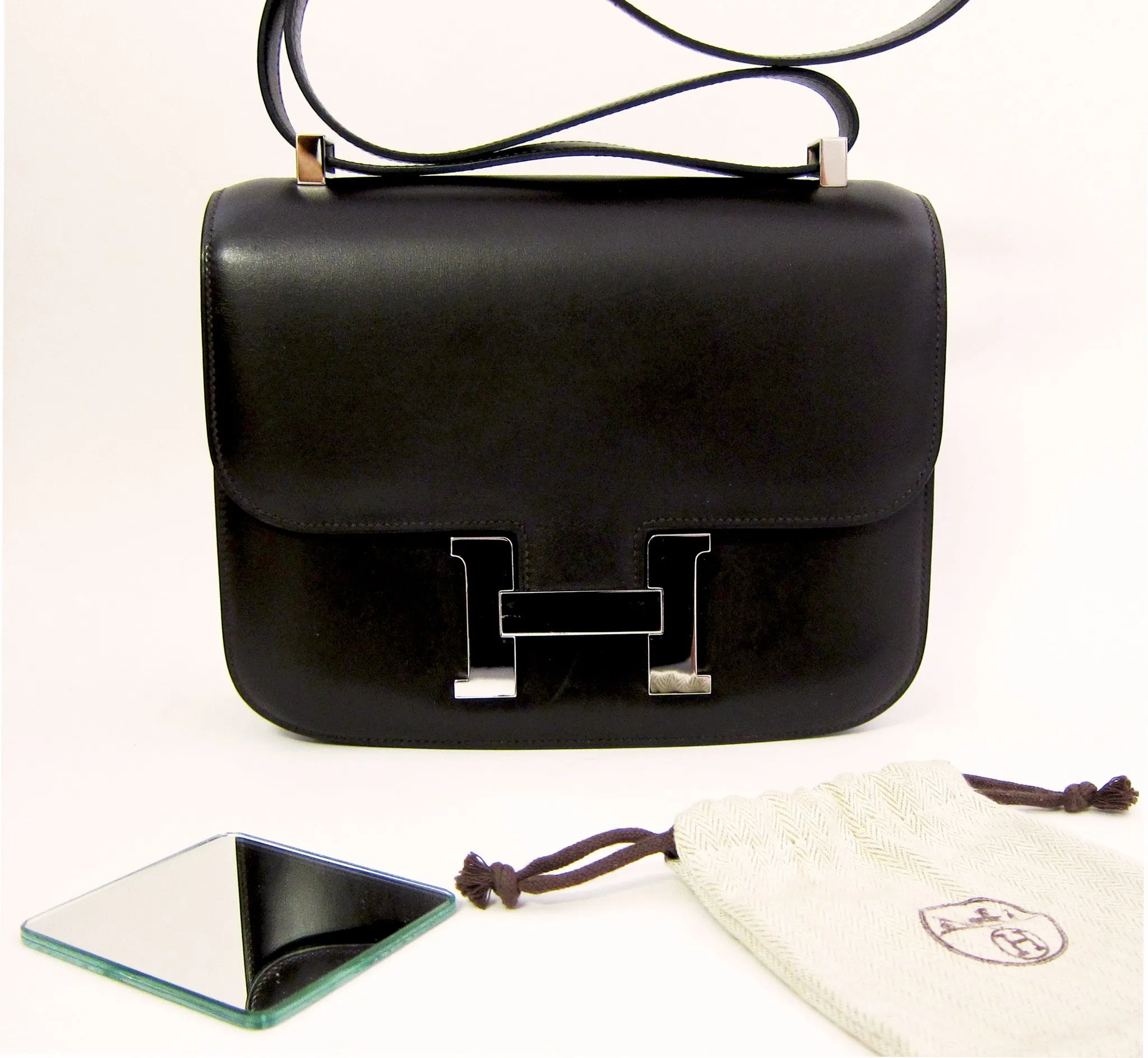 Hermes Double Gusset 23cm Constance Brown Box Leather Shoulder Bag