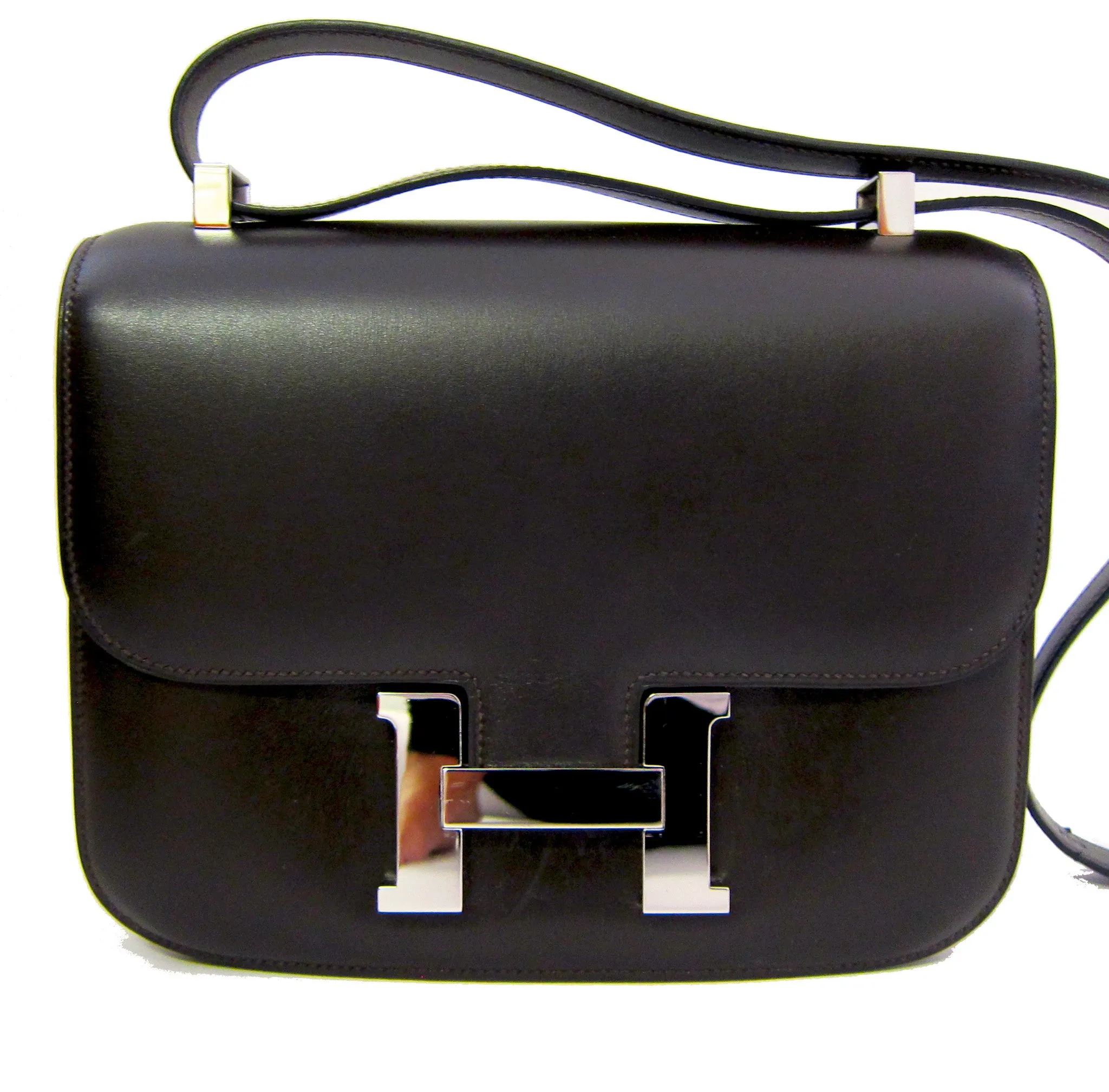 Hermes Double Gusset 23cm Constance Brown Box Leather Shoulder Bag