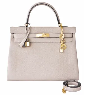 Hermes Gris Tourterelle Togo Dove Grey Kelly 35cm Gold Shoulder Bag Elegant