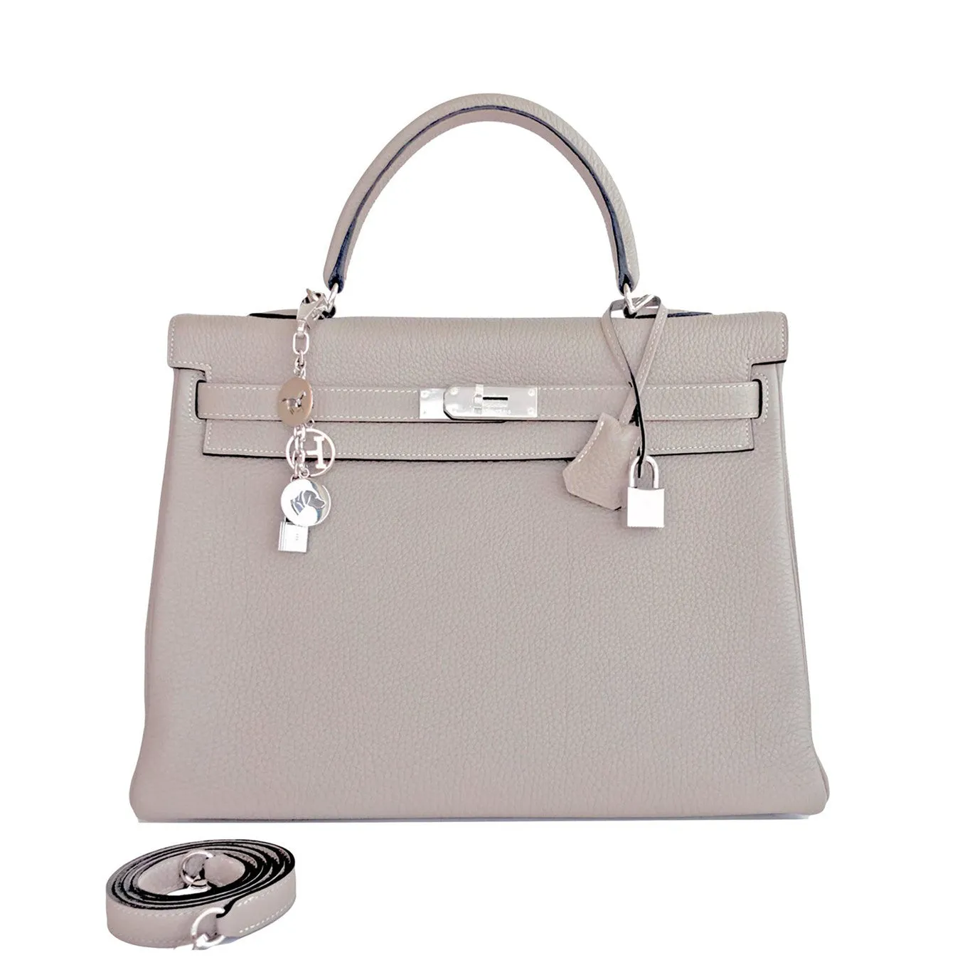 Hermes Gris Tourterelle Togo Kelly Dove Grey 35cm Palladium Shoulder Bag Elegant
