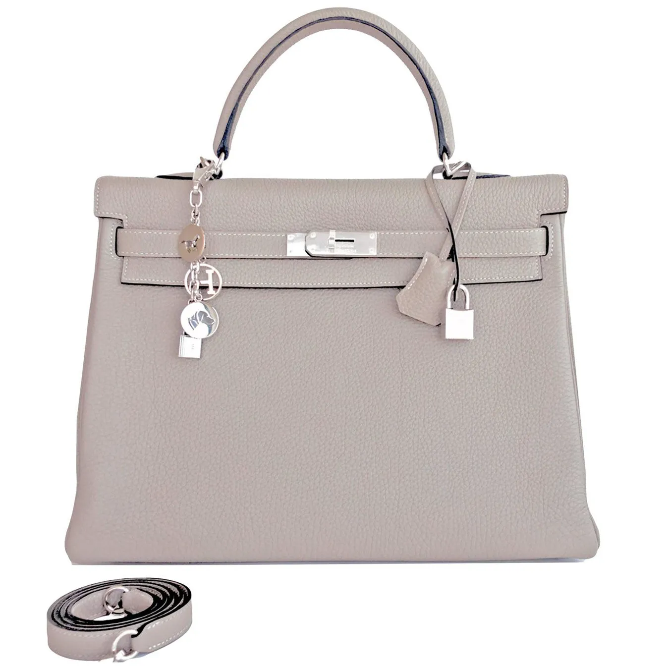 Hermes Gris Tourterelle Togo Kelly Dove Grey 35cm Palladium Shoulder Bag Elegant