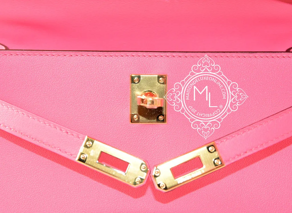Hermes Rose Azalee PHW Mini Kelly Pochette Clutch