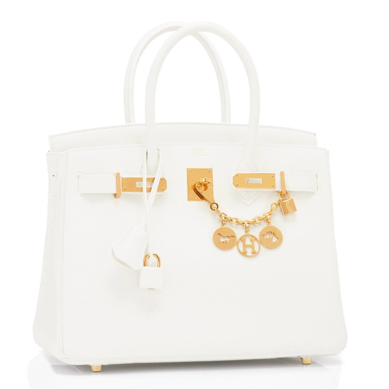 Hermes White 30cm Birkin Clemence Gold Hardware