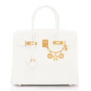 Hermes White 30cm Birkin Clemence Gold Hardware
