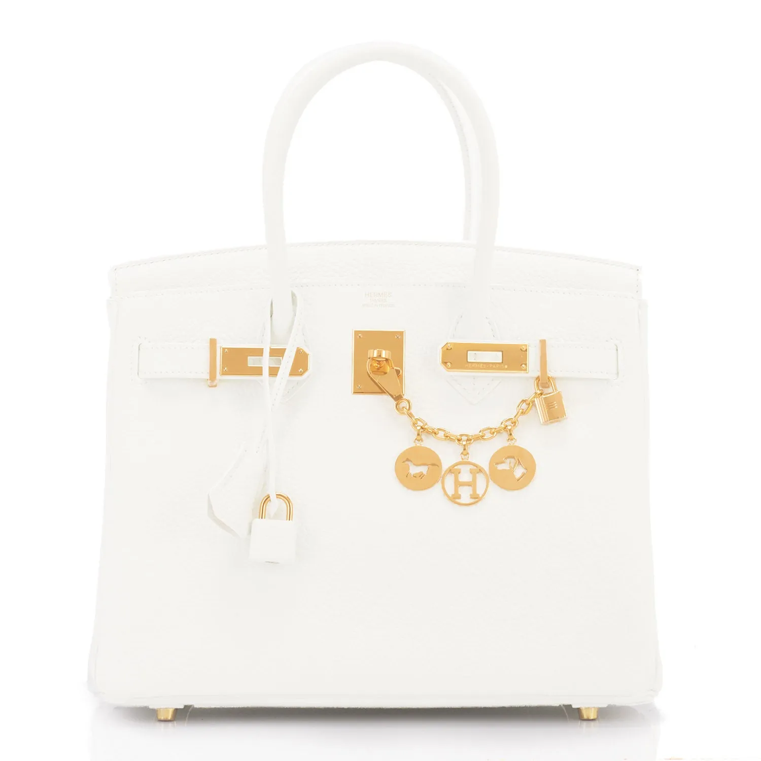 Hermes White 30cm Birkin Clemence Gold Hardware