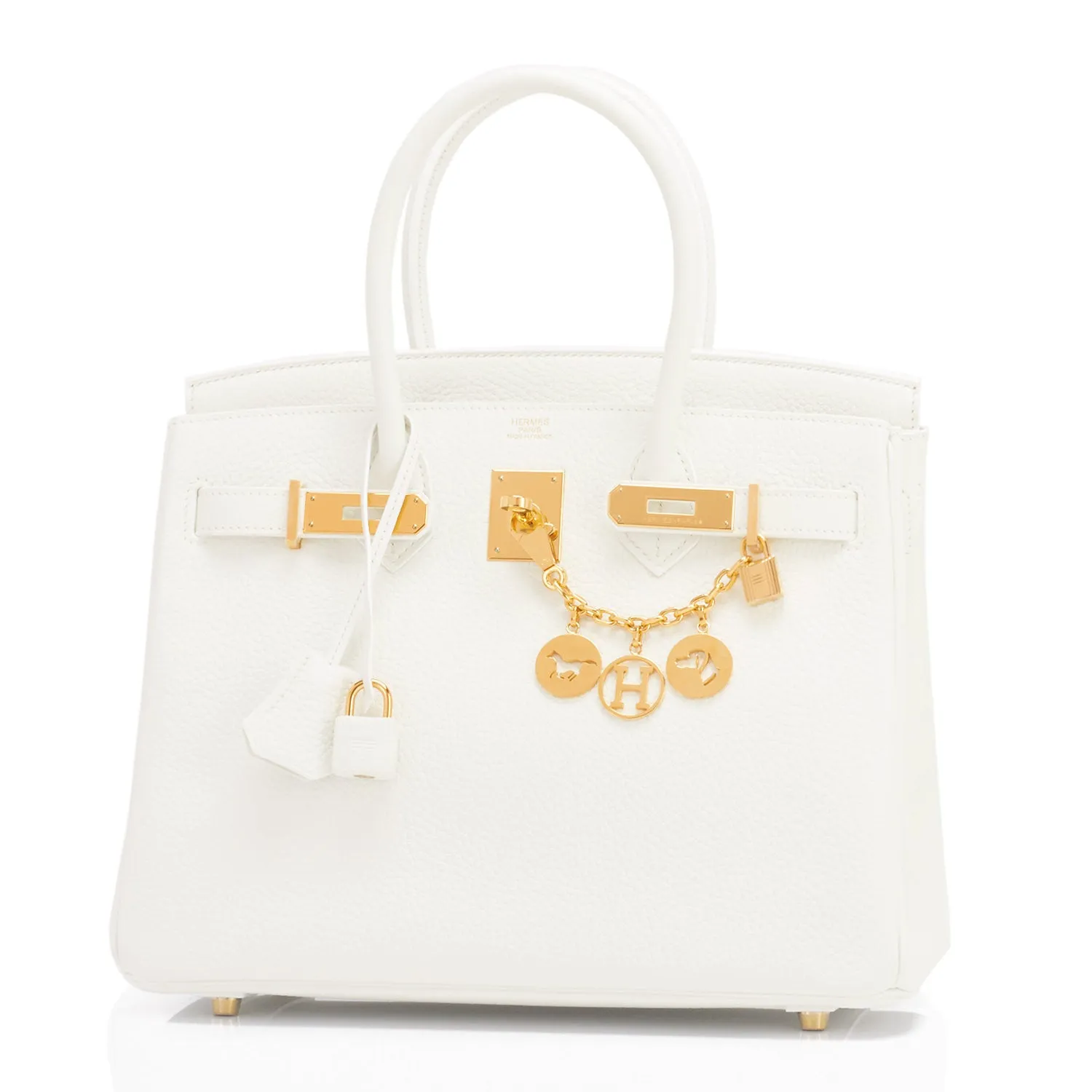 Hermes White 30cm Birkin Clemence Gold Hardware
