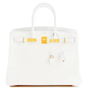 Hermes White Gold 35cm Birkin GHW 2016 Bag Superb