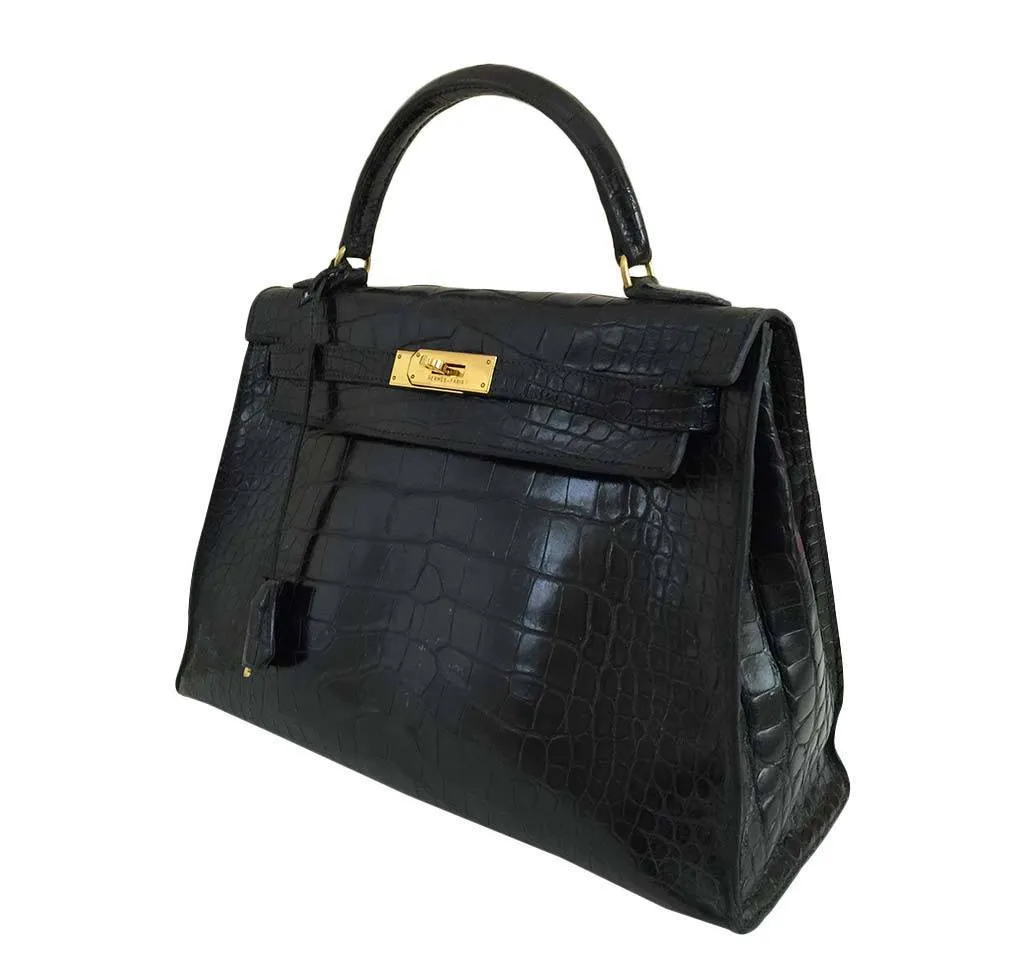 Hermès Black Crocodile Kelly 32cm Bag