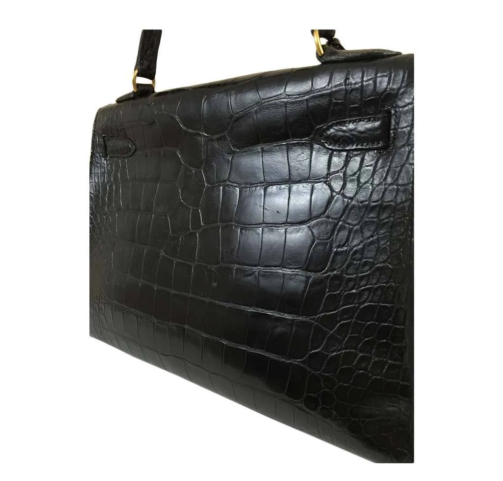 Hermès Black Crocodile Kelly 32cm Bag