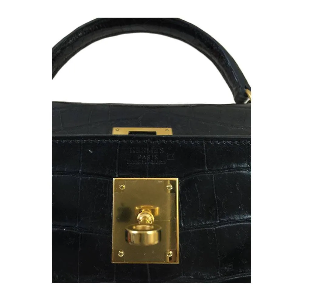 Hermès Black Crocodile Kelly 32cm Bag
