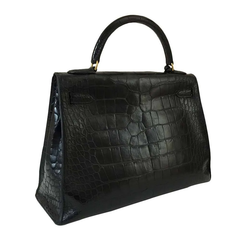 Hermès Black Crocodile Kelly 32cm Bag