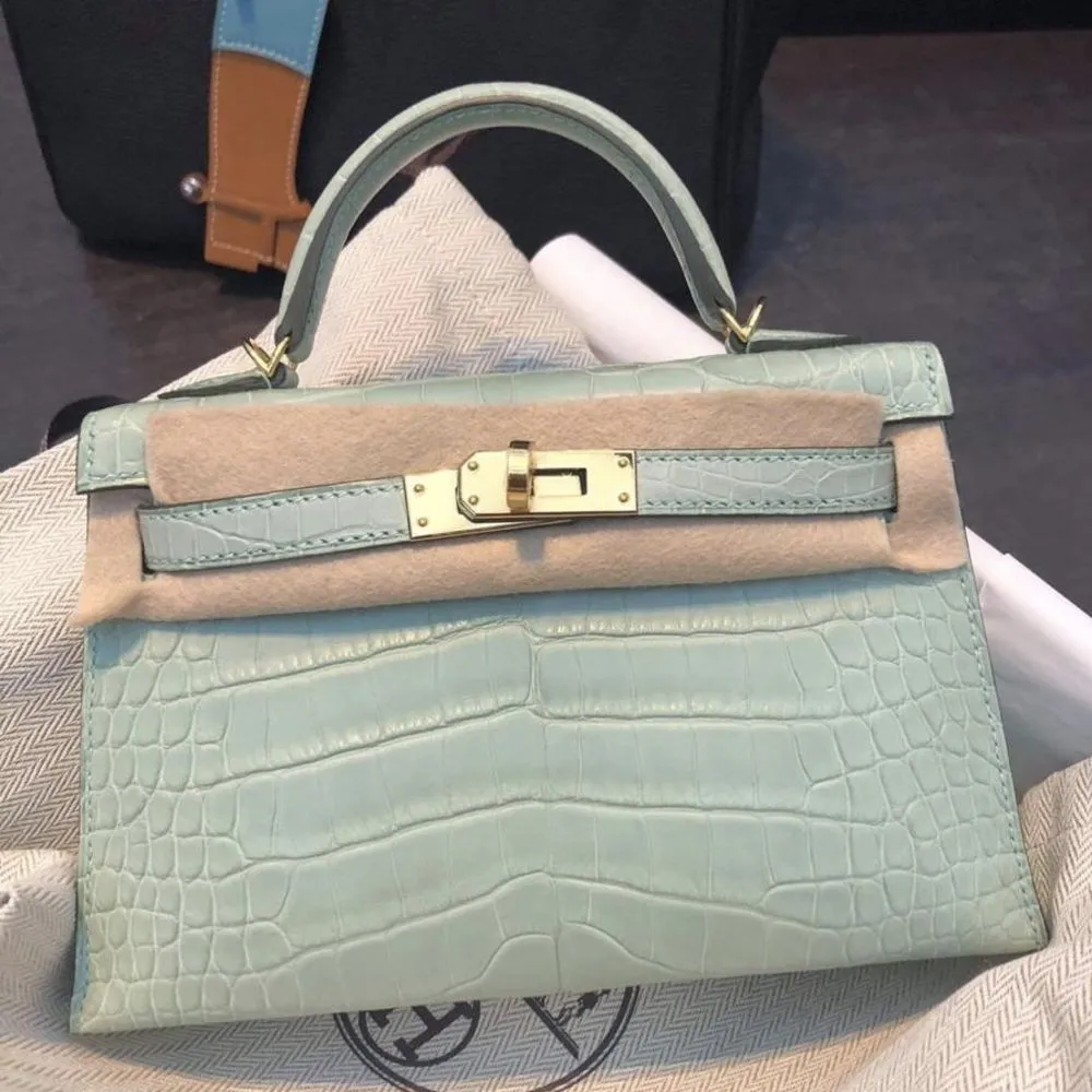 Hermès Kelly 20 Vert d'Eau Sellier Alligator Mississippi Matte Gold Hardware GHW