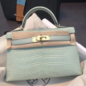 Hermès Kelly 20 Vert d'Eau Sellier Alligator Mississippi Matte Gold Hardware GHW
