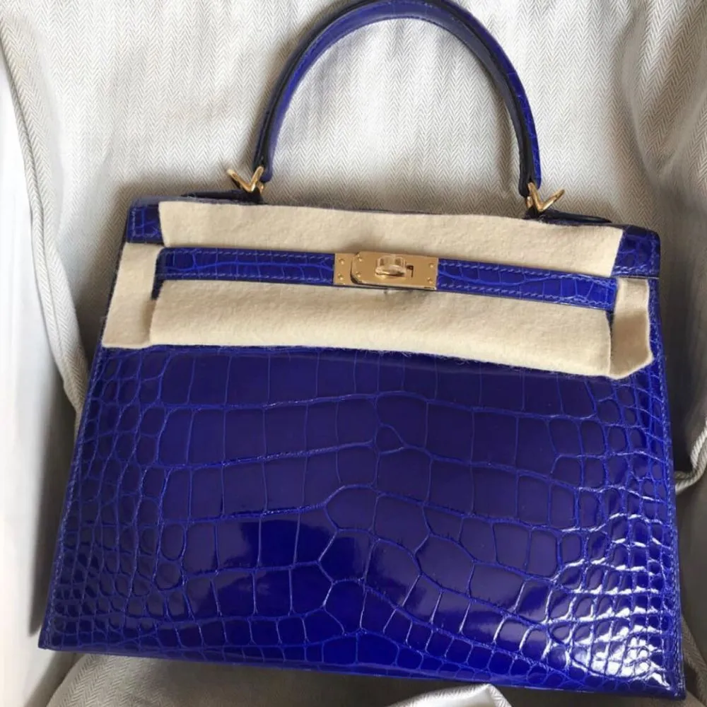 Hermès Kelly 25 Bleu Electrique Sellier Alligator Mississippi Lisse Gold Hardware GHW