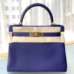Hermès Kelly 28 Bleu Encre Togo Gold Hardware GHW