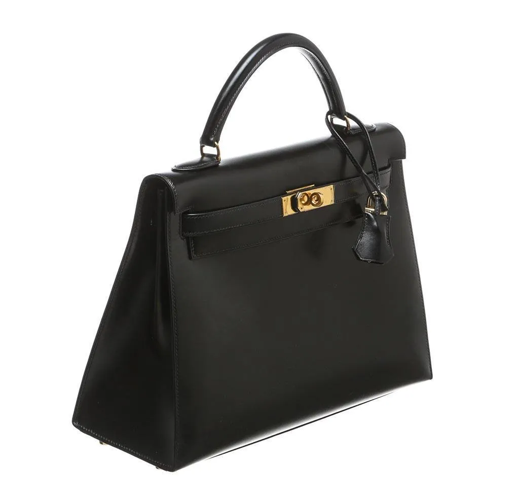 Hermès Kelly 32 Black Box Leather Bag GHW
