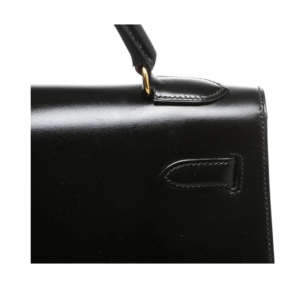 Hermès Kelly 32 Black Box Leather Bag GHW