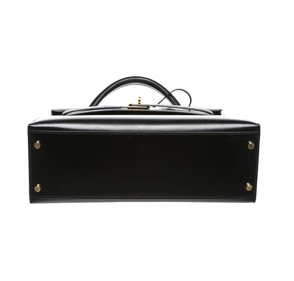 Hermès Kelly 32 Black Box Leather Bag GHW