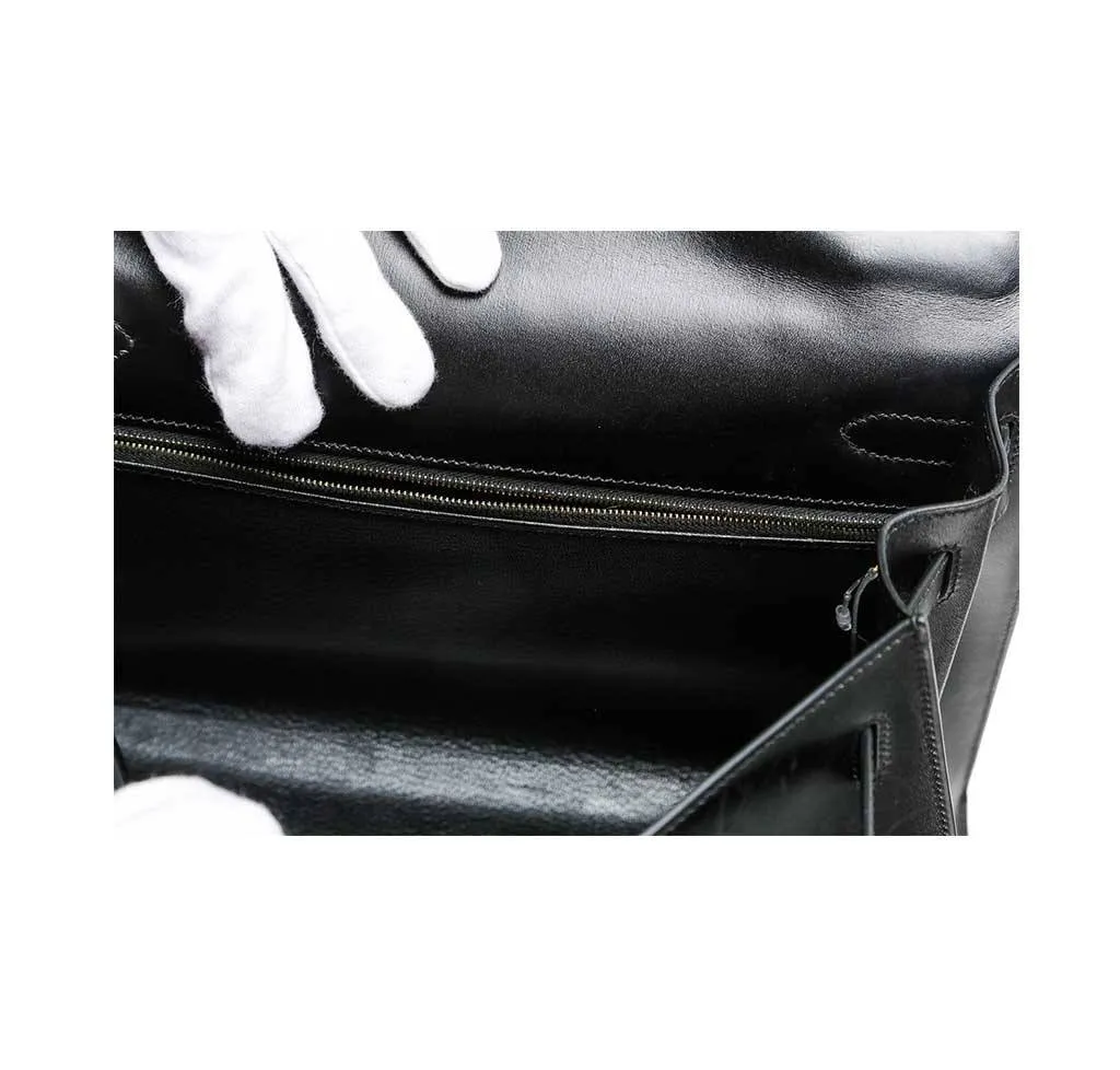 Hermès Kelly 32 Black Box Leather Bag GHW