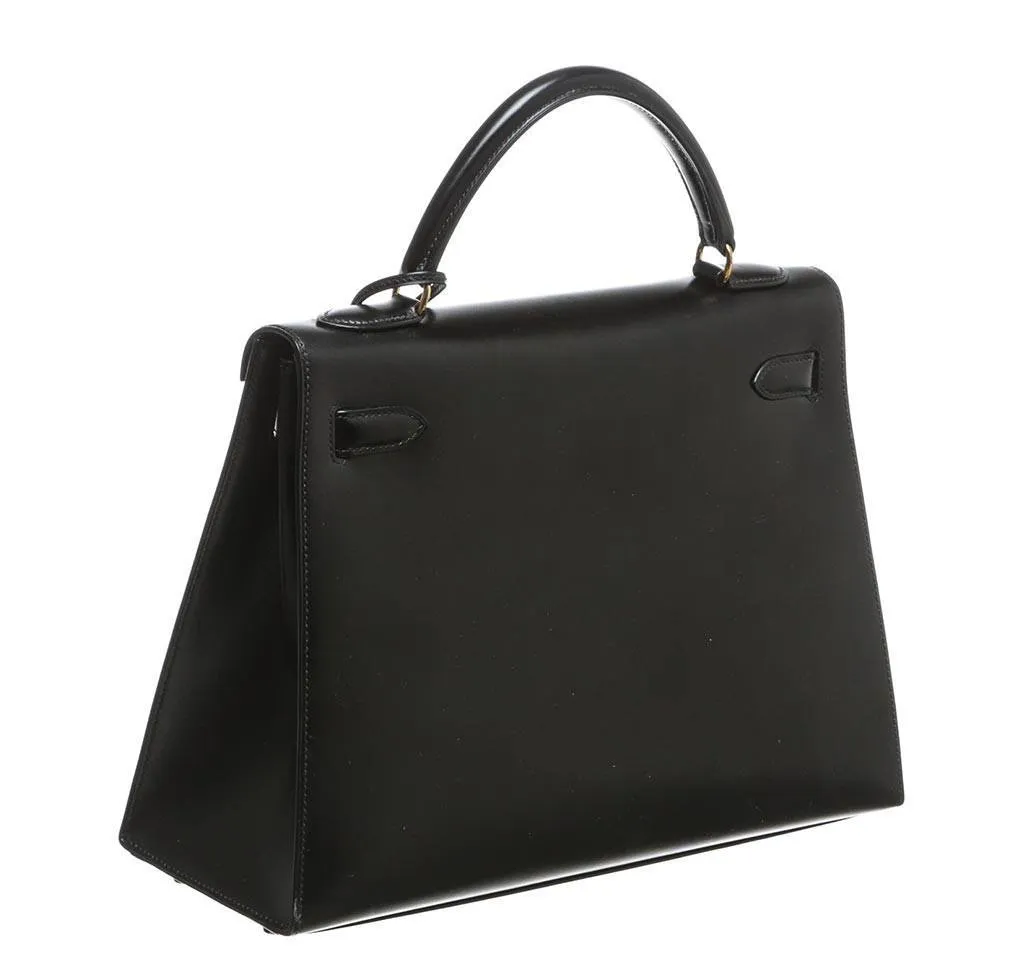Hermès Kelly 32 Black Box Leather Bag GHW