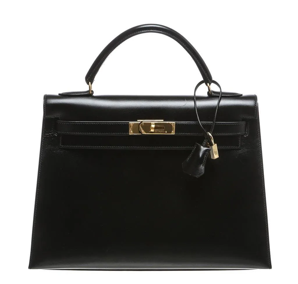 Hermès Kelly 32 Black Box Leather Bag GHW
