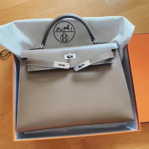 Hermès Kelly 32 Etoupe Sellier Tadelakt Palladium Hardware PHW