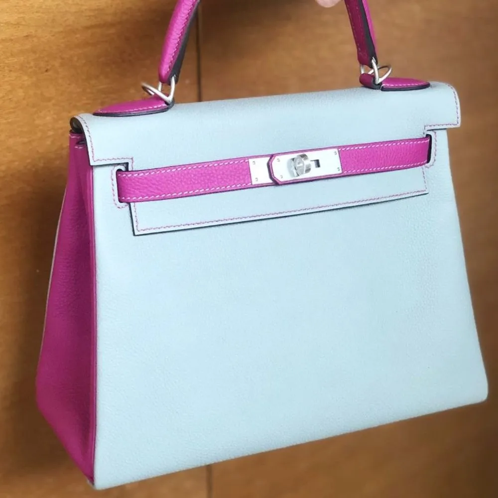 Hermès Kelly HSS 28 Gris Mouette/Rose Pourpre Togo Brushed Palladium Hardware BPHW