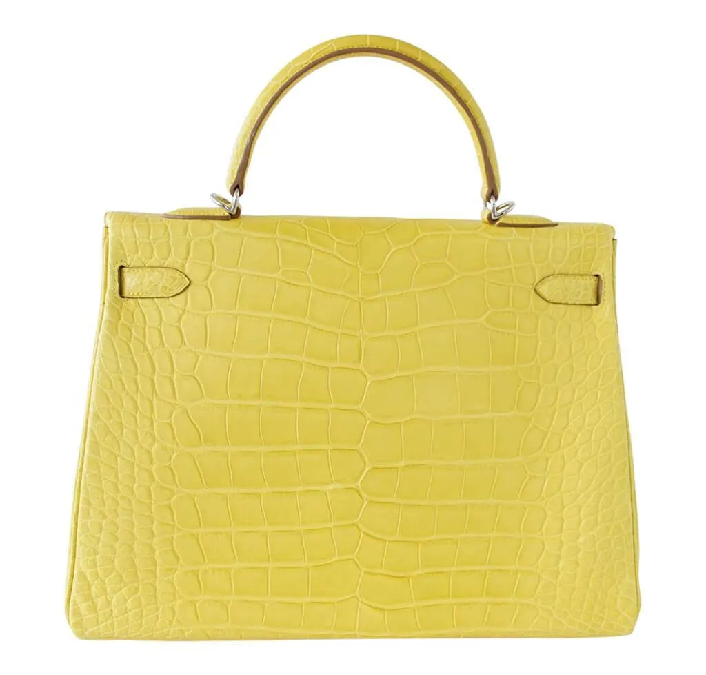 Hermès Matte Alligator Kelly 35 Mimosa Bag
