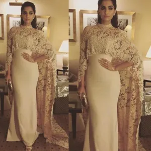 high neck lace appliqué evening dresses long beaded Dubai fashion elegant women fashion formal dress