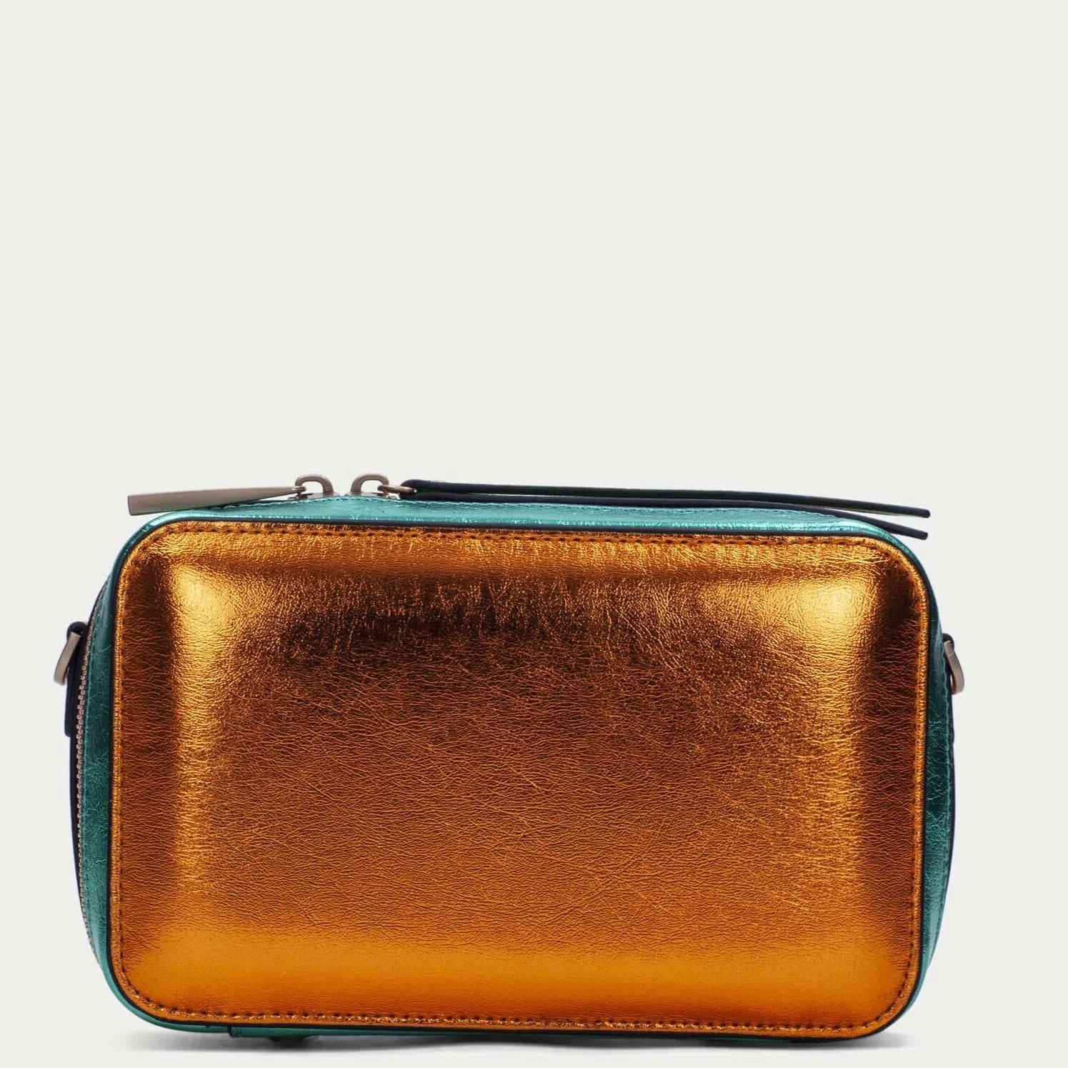 Hispanitas Metallic Orange Smooth Leather Crossbody Camera Bag