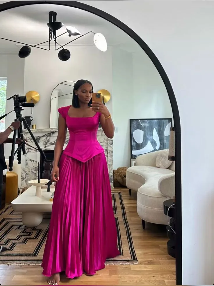 Hot Pink A Line Prom Dress Elegant Evening Party Dress     fg7319