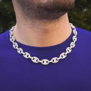Iced Out Mariner Link Necklace in White Gold