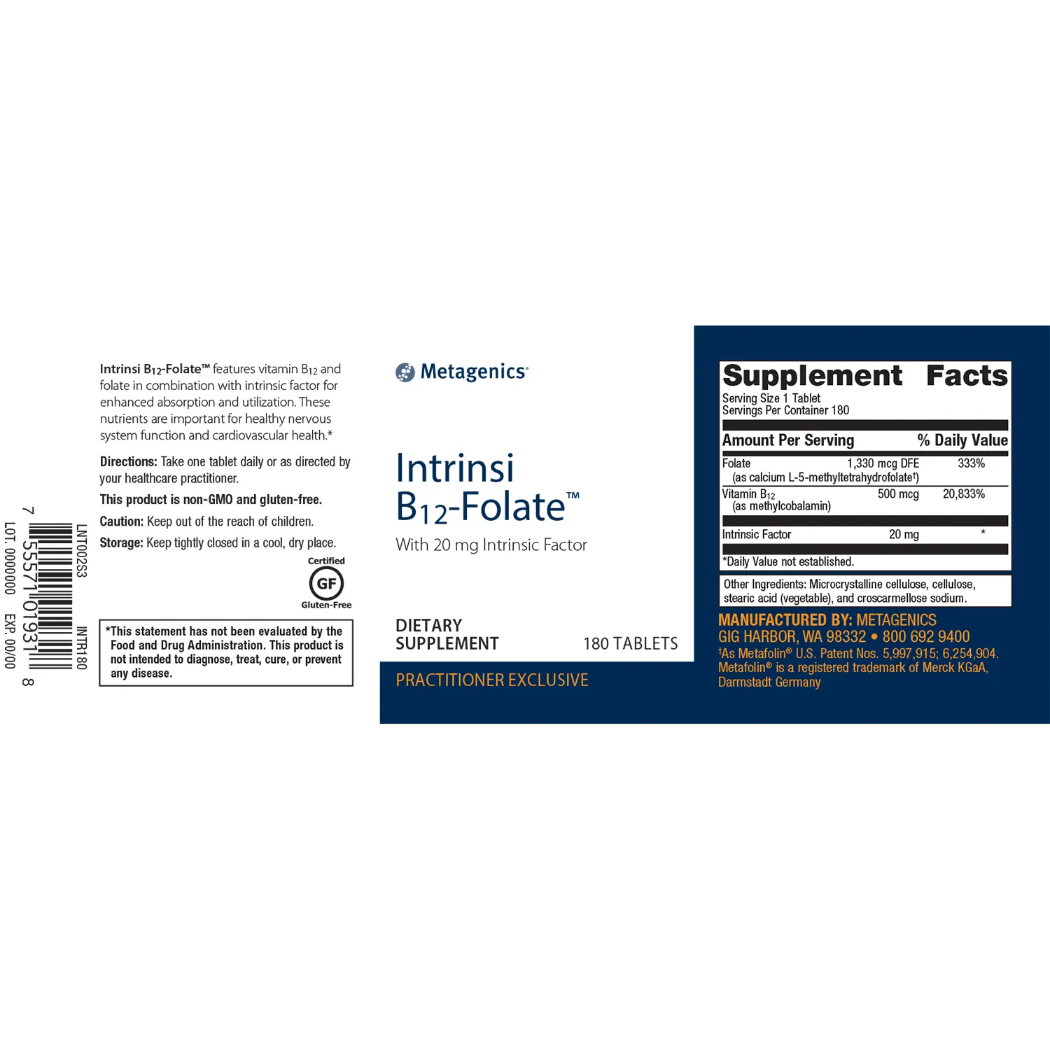Intrinsi B12/Folate™ <br>With 20 mg Intrinsic Factor