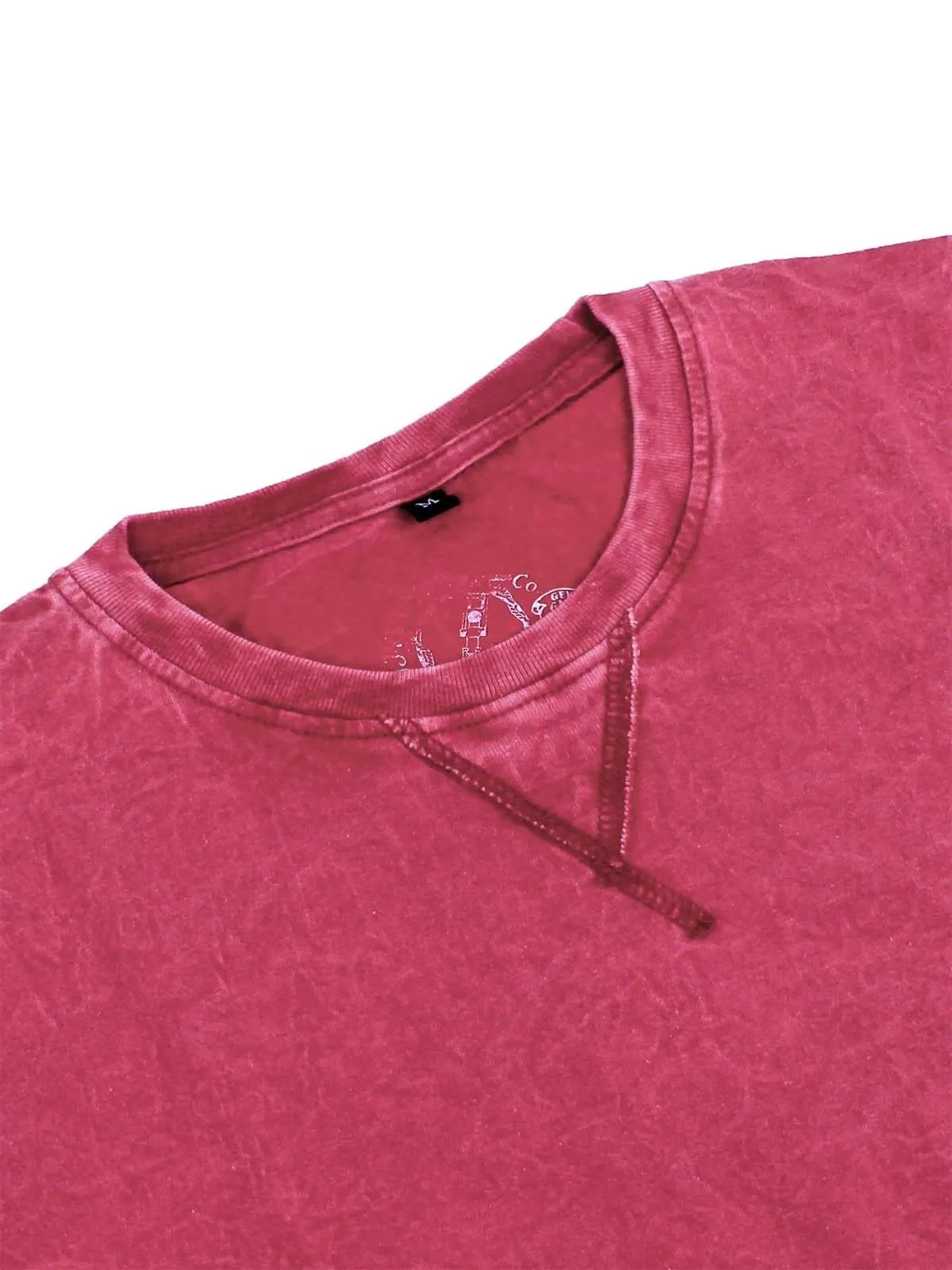 Jackhammer Acid Wash Crewneck Tee Punch Red