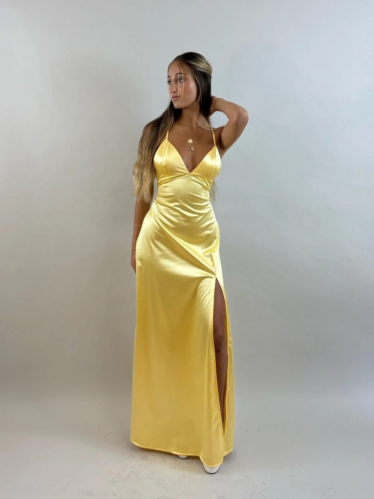 Jessy - Yellow Satin Evening Dress