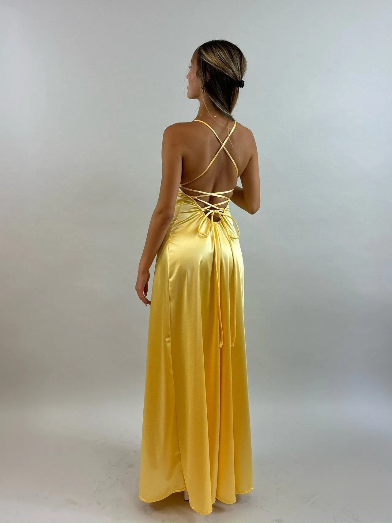 Jessy - Yellow Satin Evening Dress