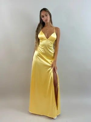 Jessy - Yellow Satin Evening Dress