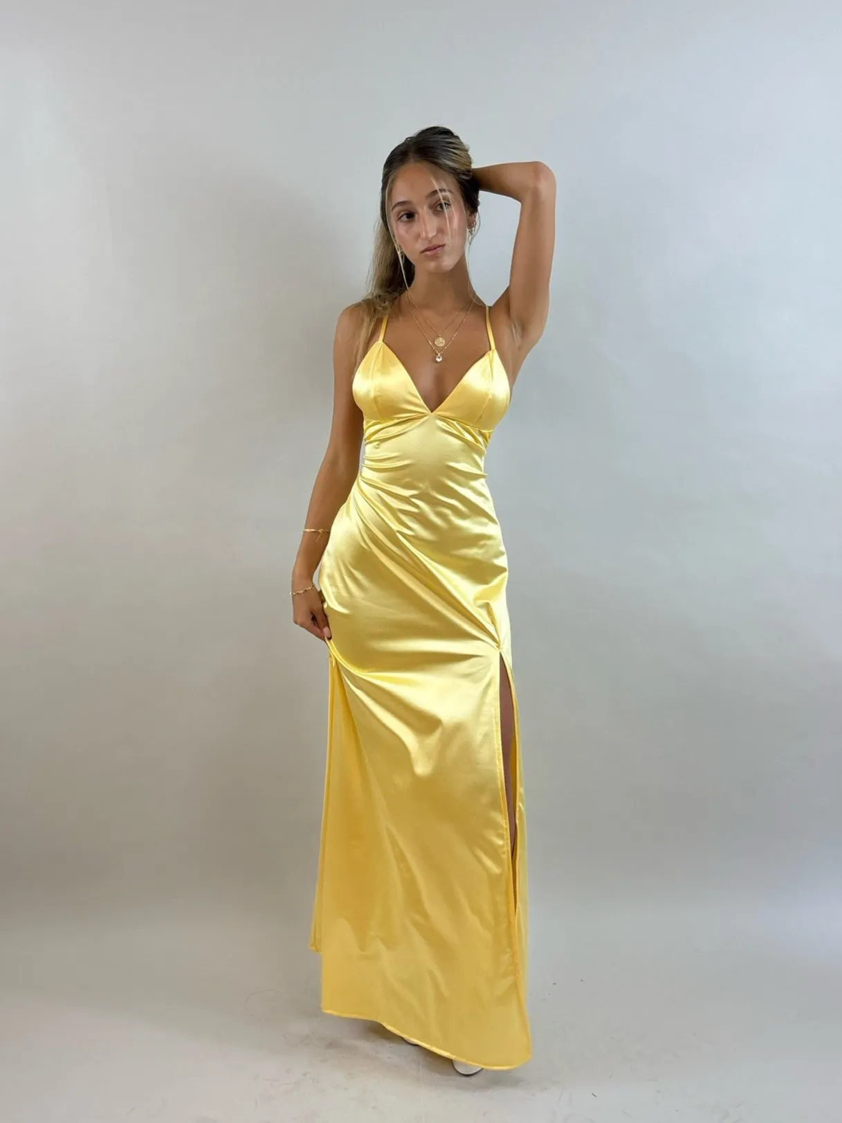 Jessy - Yellow Satin Evening Dress
