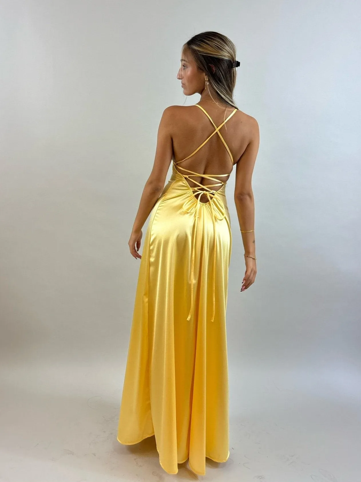 Jessy - Yellow Satin Evening Dress