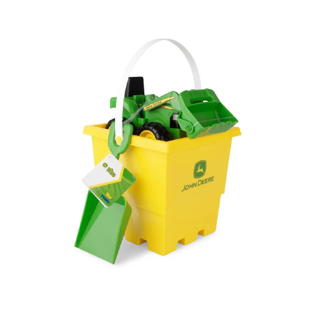 John Deere Childrens Sandbox 3 Piece Bucket And Spade Farm Set With Tractor