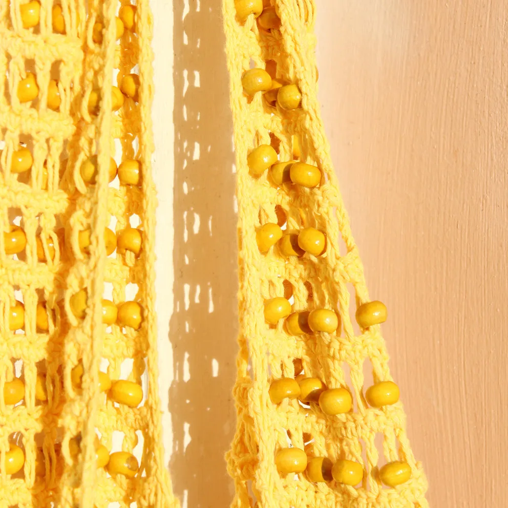 Karma Wooden Beads Crochet Bag in Pale Yellow
