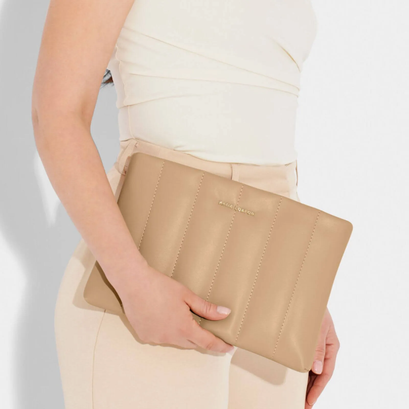 Katie Loxton Kendra Quilted Clutch Bag - Soft Tan