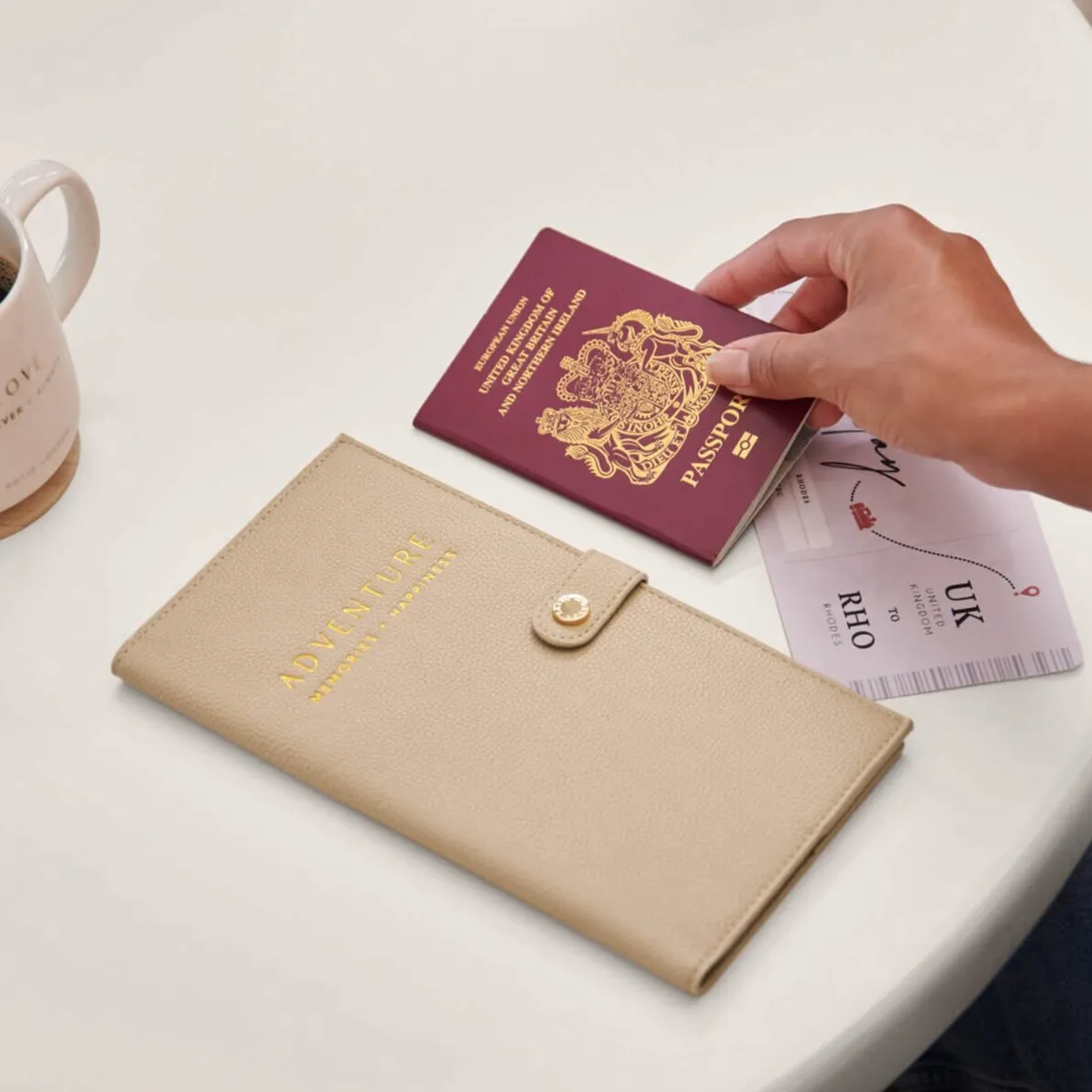 Katie Loxton Light Taupe Travel Wallet - Adventure Memories Happiness