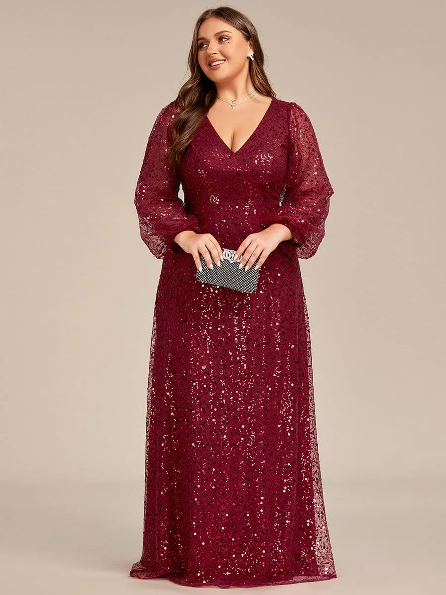 Kerrianna V-neck long lantern sleeve sequin A-Line dress