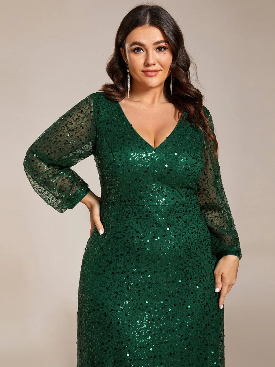 Kerrianna V-neck long lantern sleeve sequin A-Line dress