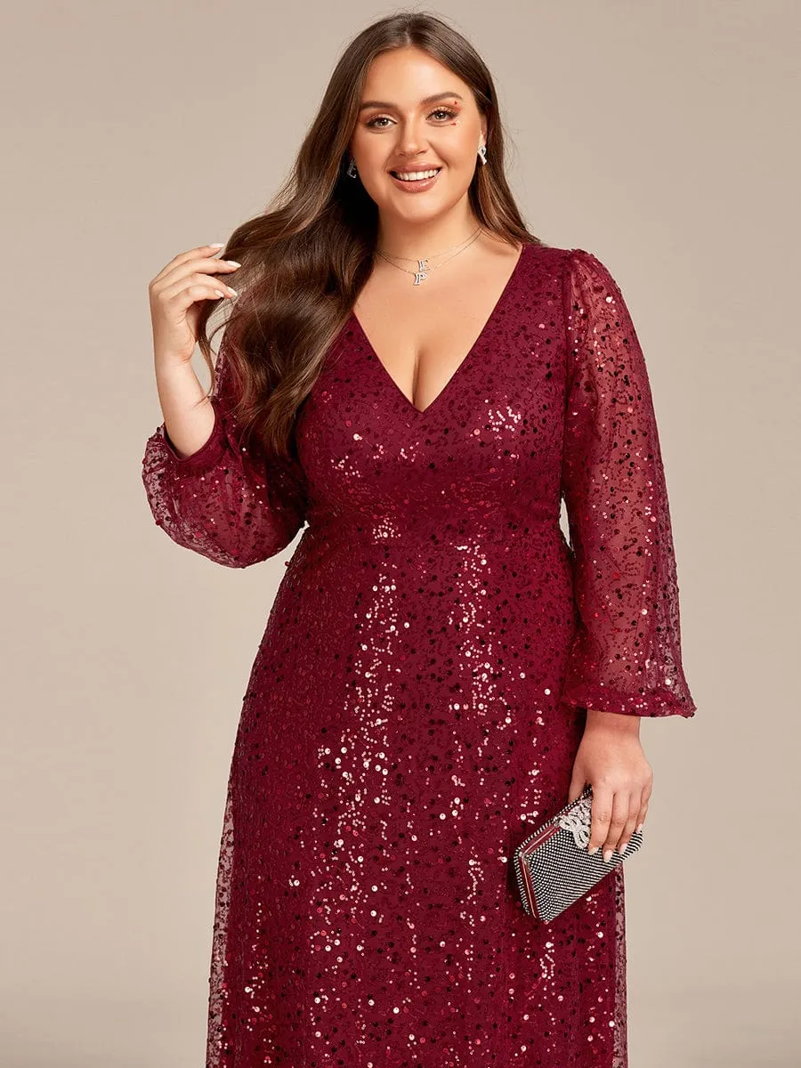 Kerrianna V-neck long lantern sleeve sequin A-Line dress
