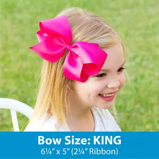 King White Grosgrain Bow with Moonstitch Edge and Cross Embroidery - White with Light Pink